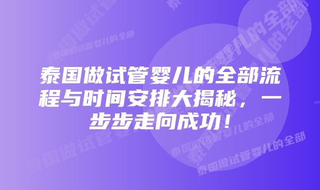 泰国做试管婴儿的全部流程与时间安排大揭秘，一步步走向成功！