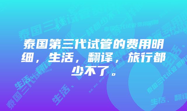 泰国第三代试管的费用明细，生活，翻译，旅行都少不了。