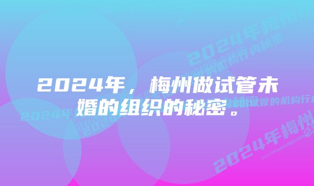 2024年，梅州做试管未婚的组织的秘密。