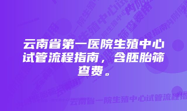 云南省第一医院生殖中心试管流程指南，含胚胎筛查费。