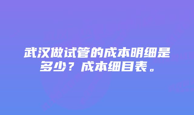 武汉做试管的成本明细是多少？成本细目表。