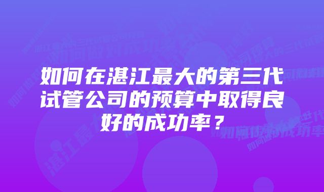 如何在湛江最大的第三代试管公司的预算中取得良好的成功率？