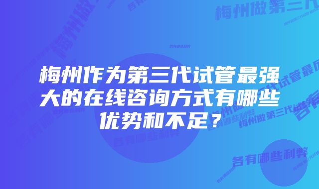 梅州作为第三代试管最强大的在线咨询方式有哪些优势和不足？