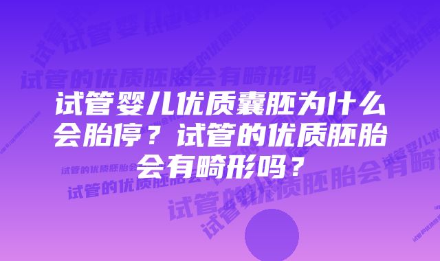 试管婴儿优质囊胚为什么会胎停？试管的优质胚胎会有畸形吗？