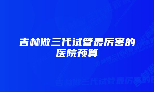 吉林做三代试管最厉害的医院预算