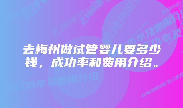 去梅州做试管婴儿要多少钱，成功率和费用介绍。