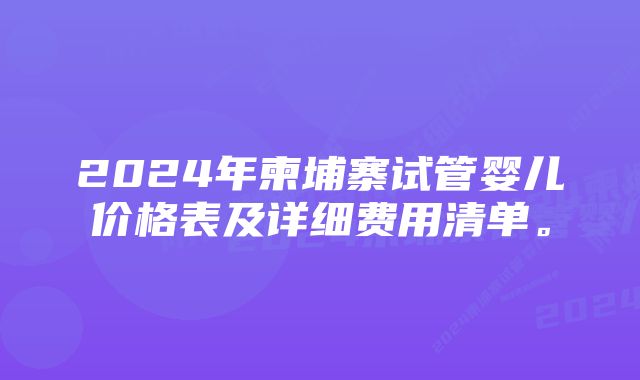 2024年柬埔寨试管婴儿价格表及详细费用清单。