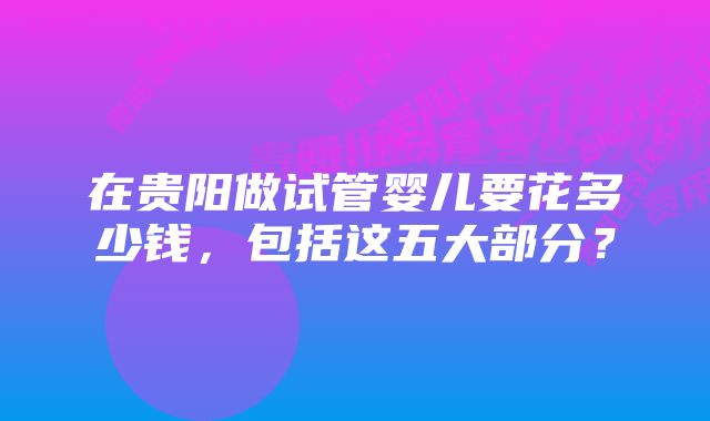 在贵阳做试管婴儿要花多少钱，包括这五大部分？