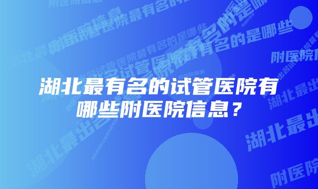 湖北最有名的试管医院有哪些附医院信息？