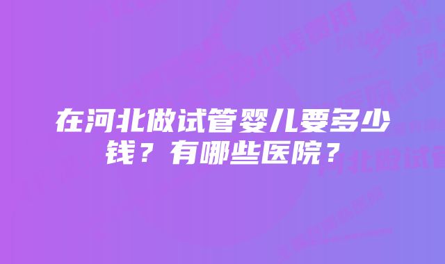 在河北做试管婴儿要多少钱？有哪些医院？