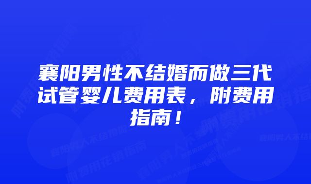 襄阳男性不结婚而做三代试管婴儿费用表，附费用指南！