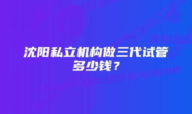 沈阳私立机构做三代试管多少钱？