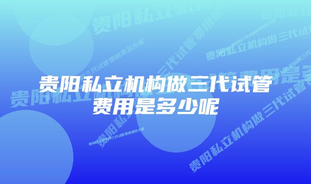 贵阳私立机构做三代试管费用是多少呢