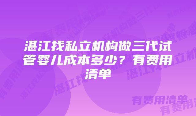 湛江找私立机构做三代试管婴儿成本多少？有费用清单