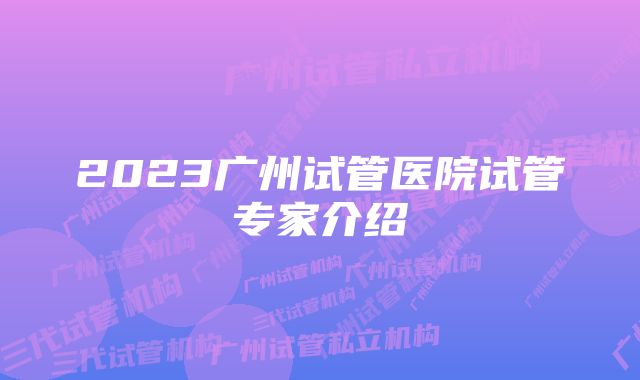 2023广州试管医院试管专家介绍