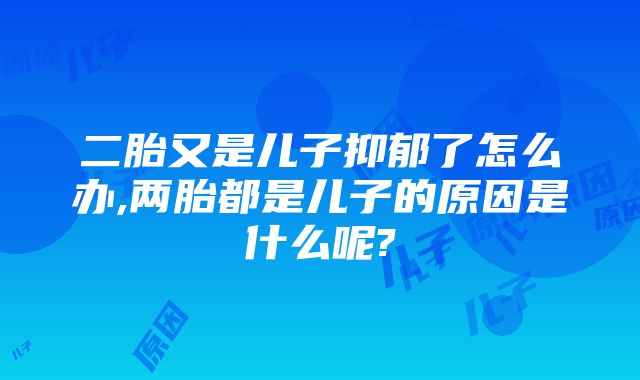 二胎又是儿子抑郁了怎么办,两胎都是儿子的原因是什么呢?