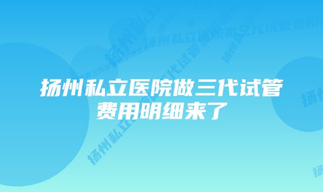 扬州私立医院做三代试管费用明细来了