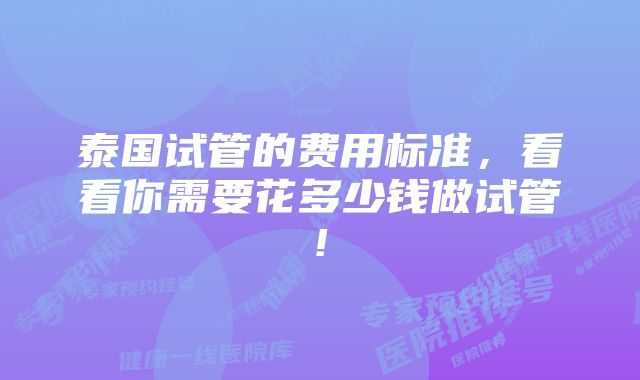 泰国试管的费用标准，看看你需要花多少钱做试管!