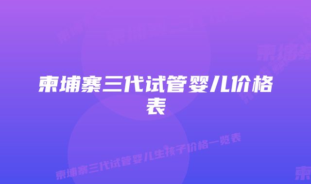 柬埔寨三代试管婴儿价格表