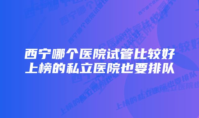 西宁哪个医院试管比较好上榜的私立医院也要排队