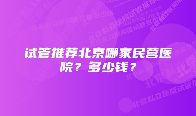 试管推荐北京哪家民营医院？多少钱？