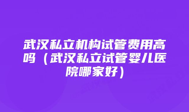 武汉私立机构试管费用高吗（武汉私立试管婴儿医院哪家好）