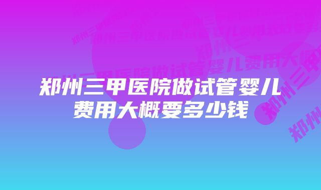 郑州三甲医院做试管婴儿费用大概要多少钱