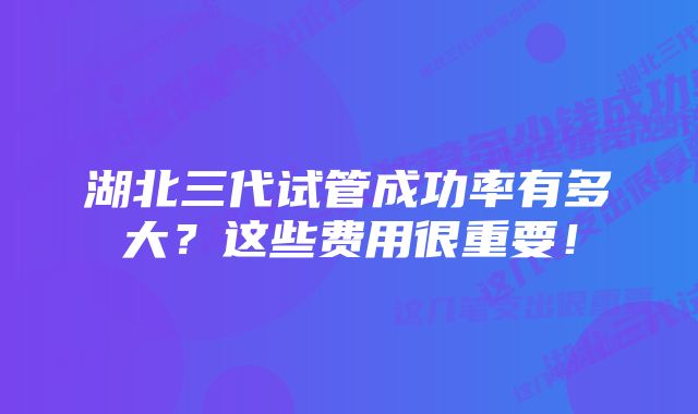 湖北三代试管成功率有多大？这些费用很重要！