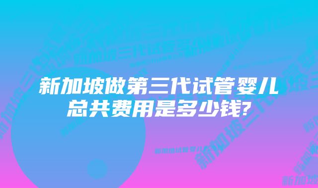 新加坡做第三代试管婴儿总共费用是多少钱?