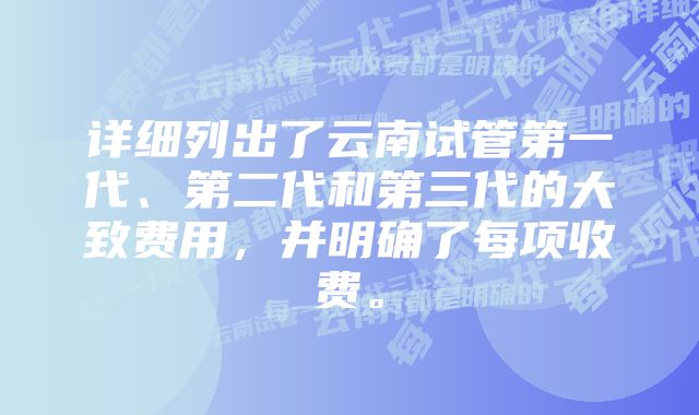 详细列出了云南试管第一代、第二代和第三代的大致费用，并明确了每项收费。