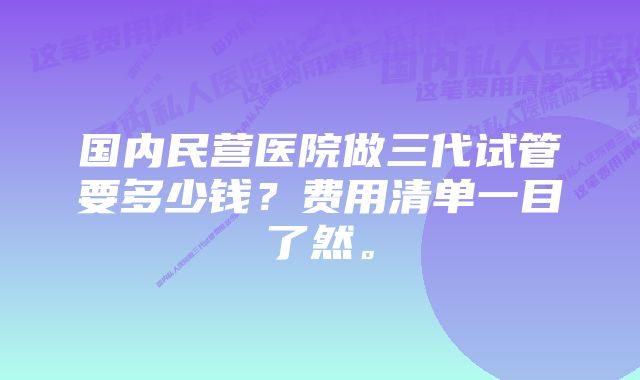 国内民营医院做三代试管要多少钱？费用清单一目了然。