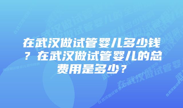 在武汉做试管婴儿多少钱？在武汉做试管婴儿的总费用是多少？