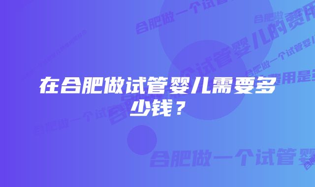 在合肥做试管婴儿需要多少钱？