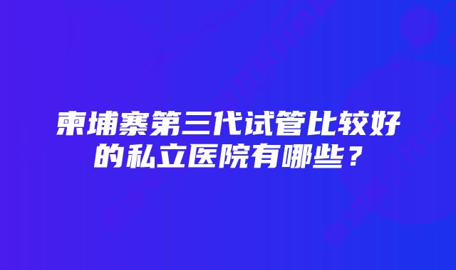 柬埔寨第三代试管比较好的私立医院有哪些？