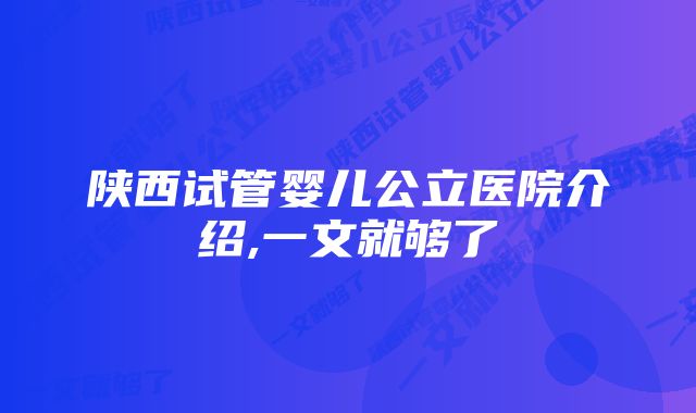 陕西试管婴儿公立医院介绍,一文就够了