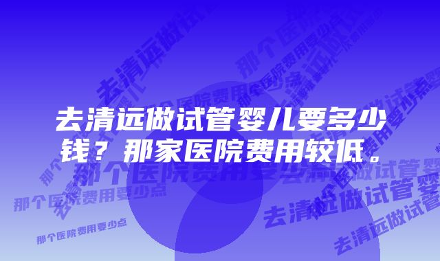 去清远做试管婴儿要多少钱？那家医院费用较低。