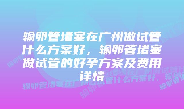 输卵管堵塞在广州做试管什么方案好，输卵管堵塞做试管的好孕方案及费用详情