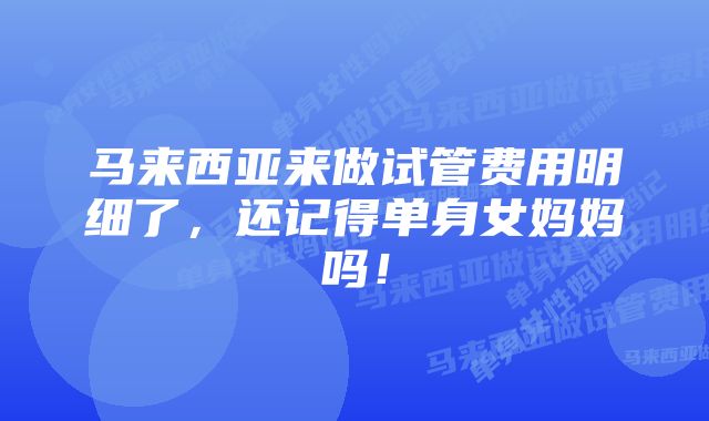 马来西亚来做试管费用明细了，还记得单身女妈妈吗！