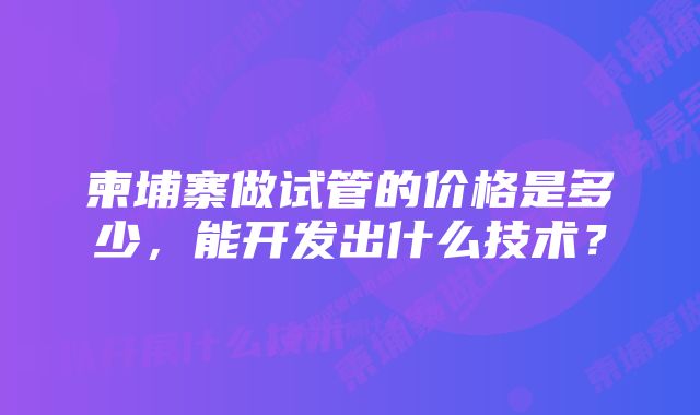 柬埔寨做试管的价格是多少，能开发出什么技术？