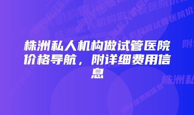 株洲私人机构做试管医院价格导航，附详细费用信息