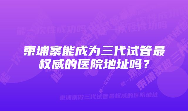 柬埔寨能成为三代试管最权威的医院地址吗？