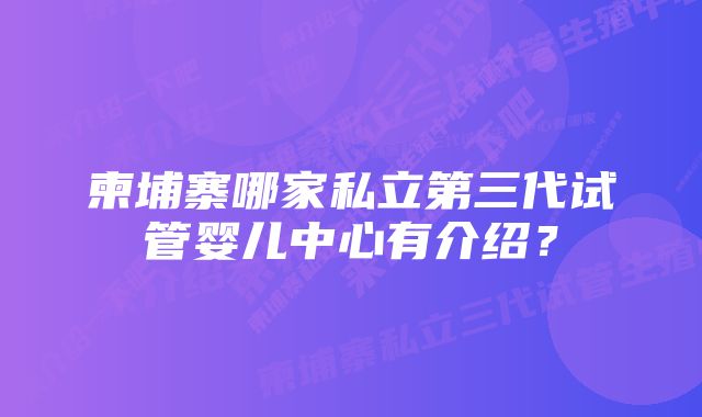 柬埔寨哪家私立第三代试管婴儿中心有介绍？