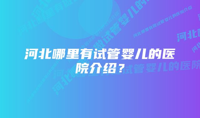 河北哪里有试管婴儿的医院介绍？