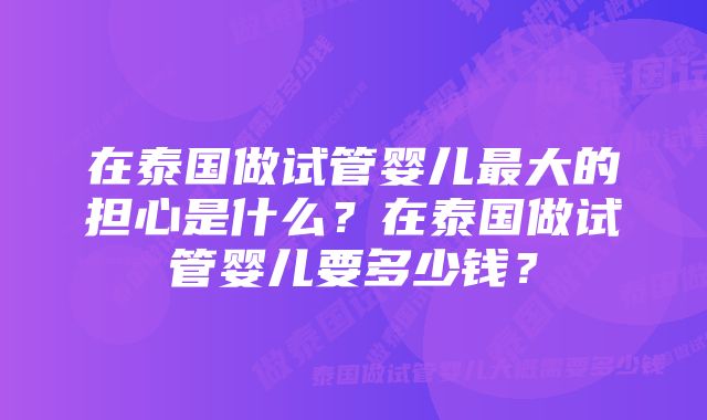 在泰国做试管婴儿最大的担心是什么？在泰国做试管婴儿要多少钱？