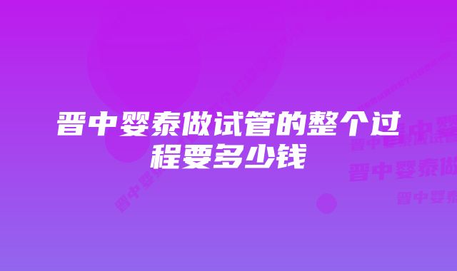 晋中婴泰做试管的整个过程要多少钱