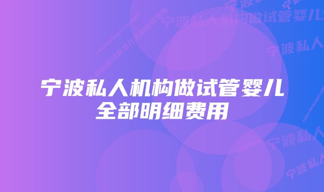 宁波私人机构做试管婴儿全部明细费用