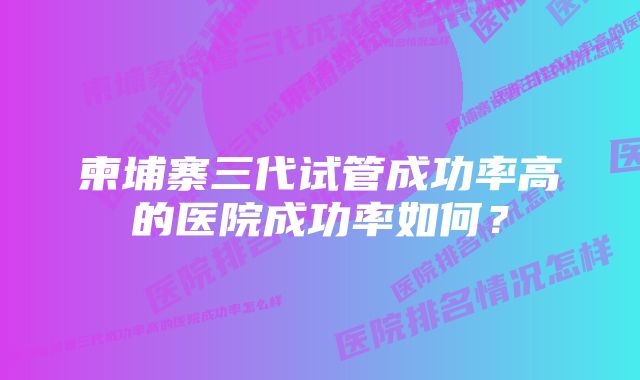 柬埔寨三代试管成功率高的医院成功率如何？