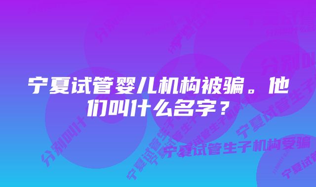 宁夏试管婴儿机构被骗。他们叫什么名字？