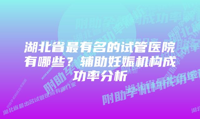 湖北省最有名的试管医院有哪些？辅助妊娠机构成功率分析