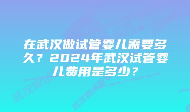 在武汉做试管婴儿需要多久？2024年武汉试管婴儿费用是多少？